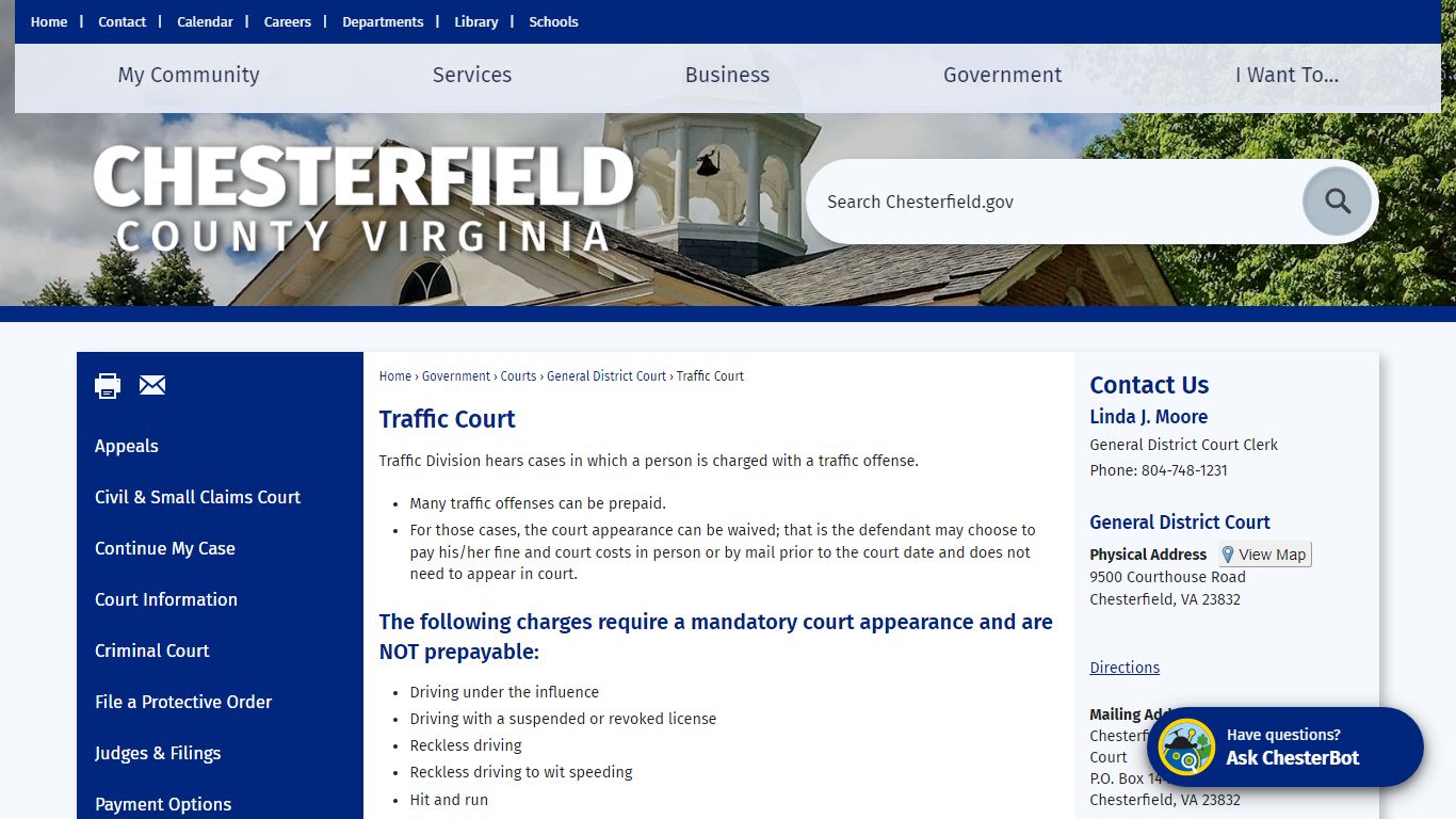 Traffic Court | Chesterfield County, VA